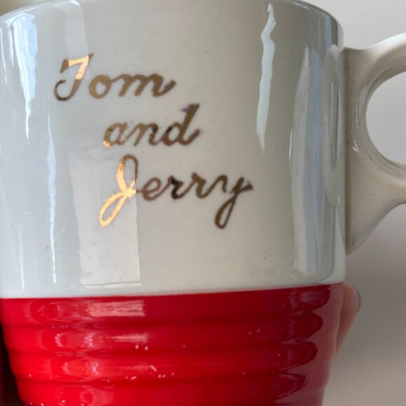 Set of 3 Vintage Red + Gold Punch Mugs - Picture 2 of 8